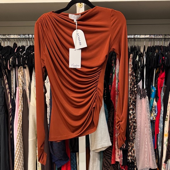 REVOLVE Women's Terracotta Draped Long Sleeve Blouse - Picture 1 of 2